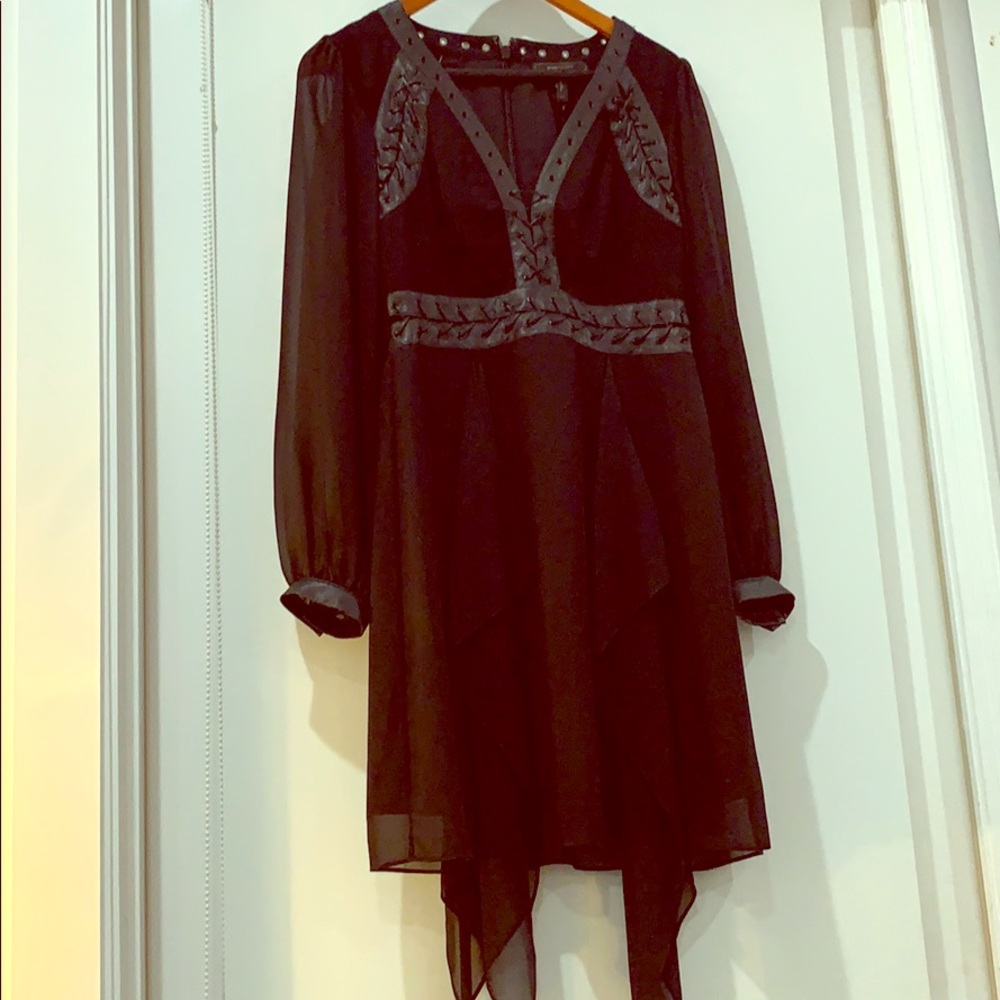 BCBG MaxAzria sheer/leather trim cocktail dress